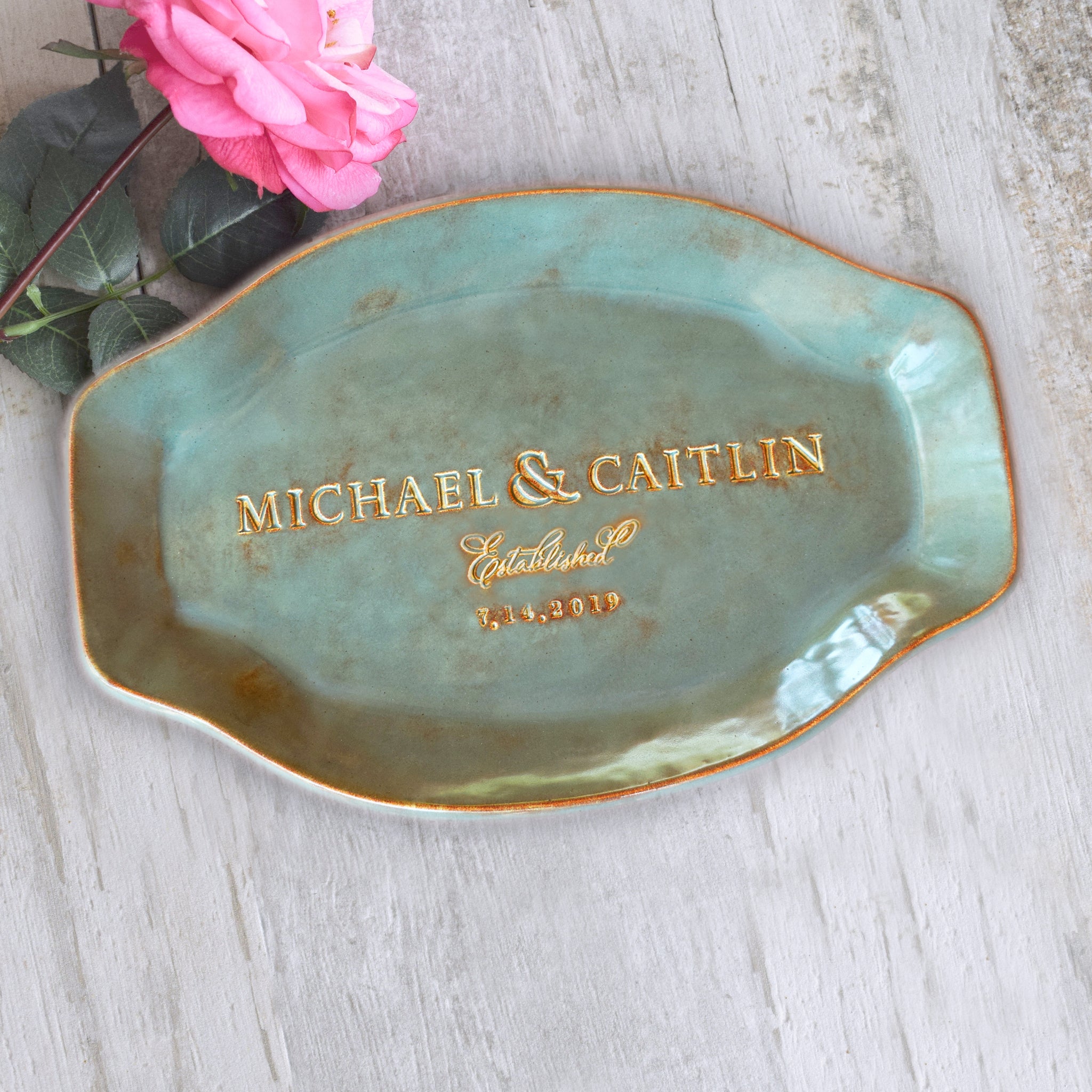 Custom Pottery Couple Wedding Plate, Personalized Serving Tray