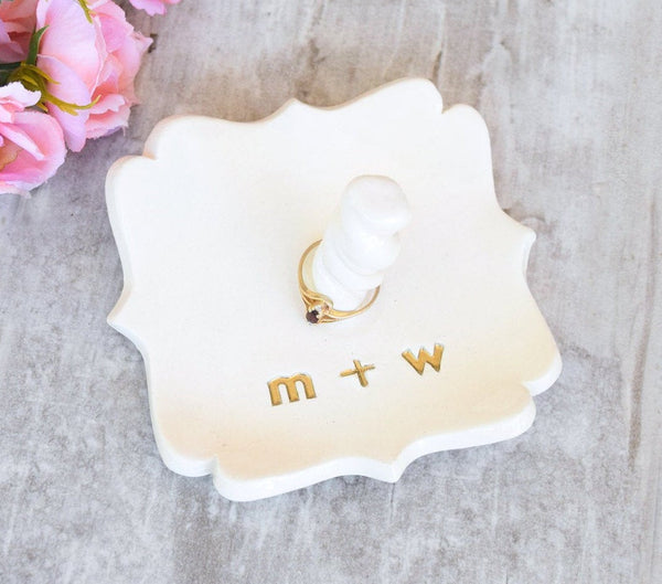 Personalized Ring Dish with Post, Custom Initials Date Wedding Plate ...