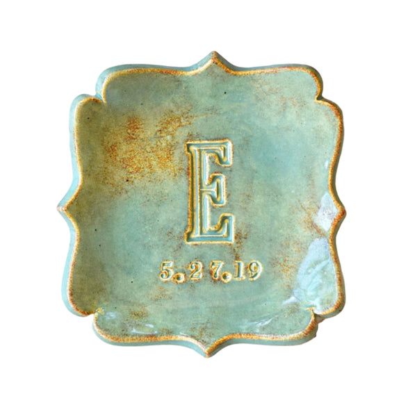 Custom Spoon Rest Green Gold Name Letter Personalized Ceramic Plate ...