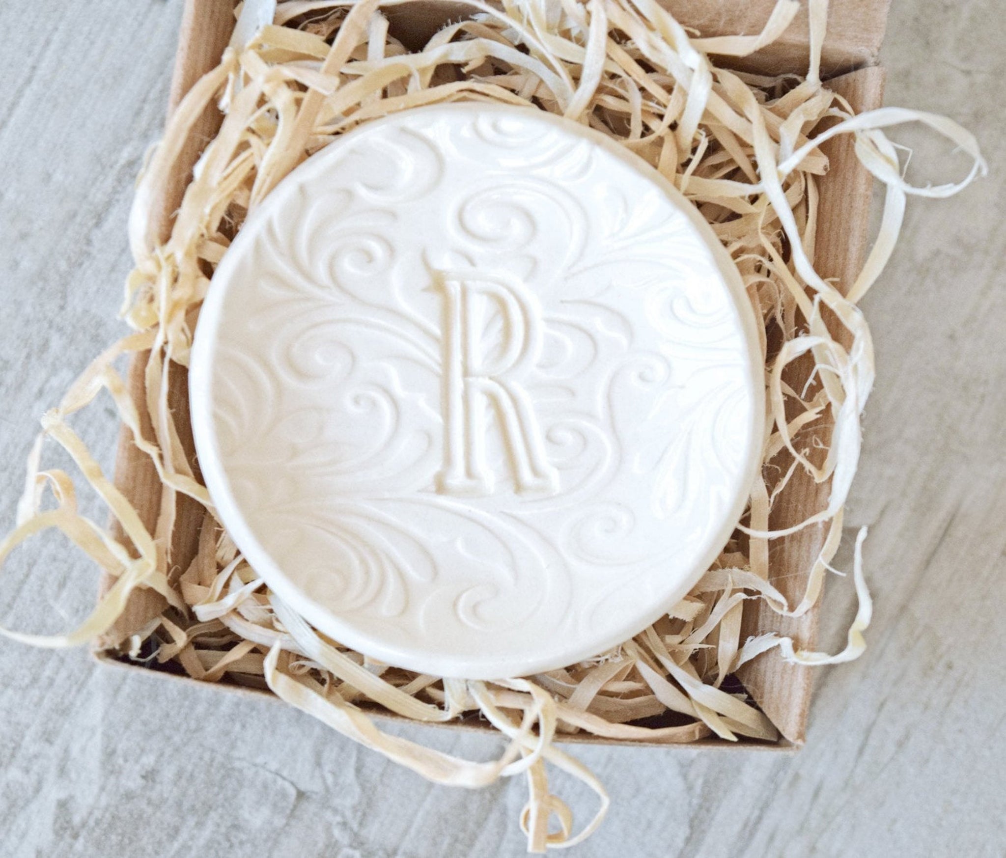 Personalized Ring Dish Engraved Monogram Custom Ceramic Textured Bowl ...