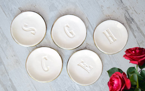 Personalized Ring Dish Engagement Gift Custom Pottery Bowl with Letter ...