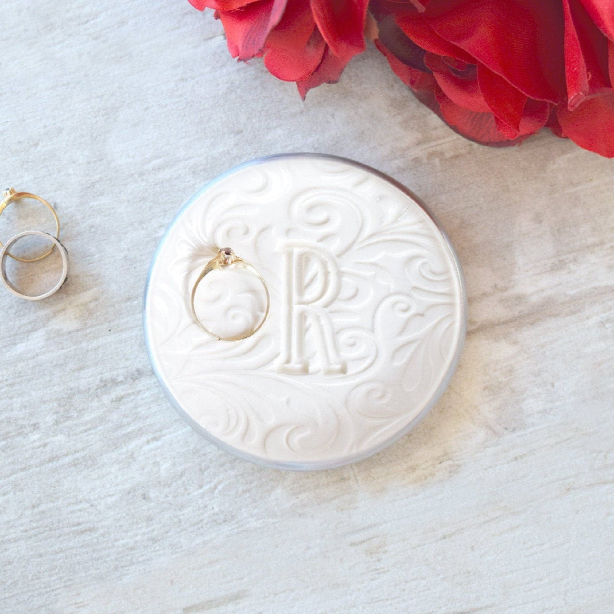 Personalized Ring Dish Engraved Monogram Custom Ceramic Textured Bowl ...