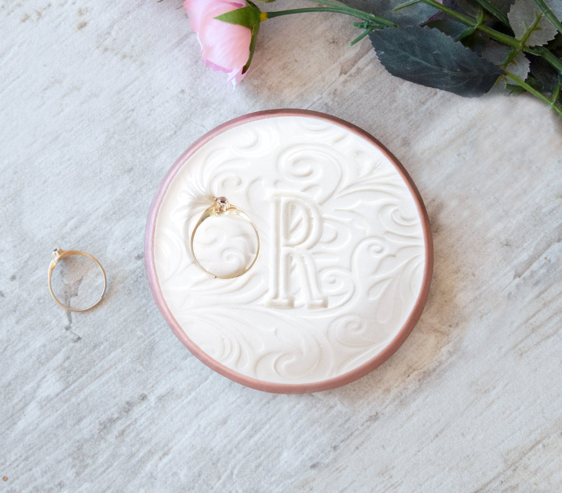 Personalized Ring Dish Engraved Monogram Custom Ceramic Textured Bowl ...